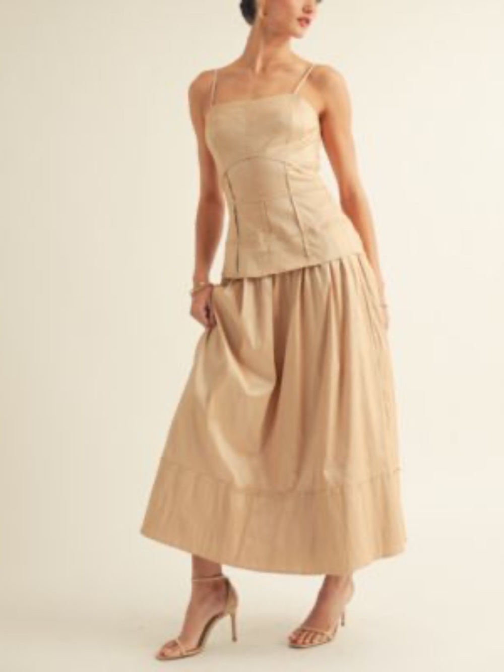 Mustard Seed Corset Chiffon Maxi Dress in Champagne